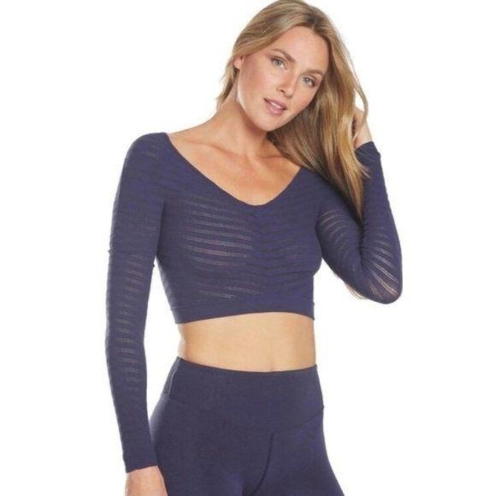 Free People Movement Gone Adrift Long Sleeve Crop Top Eclipse Blue
